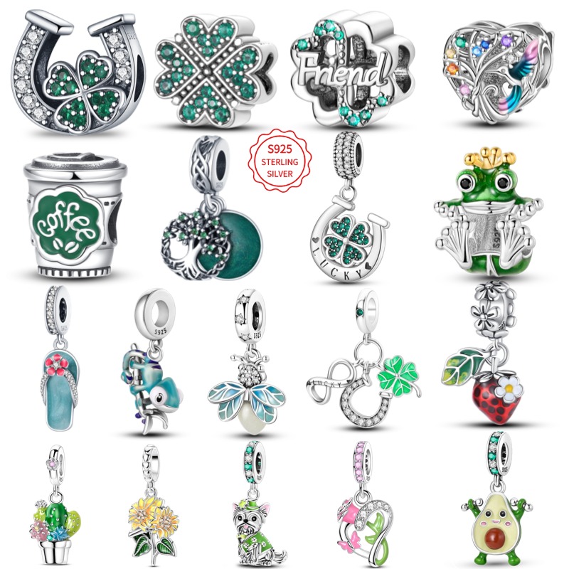 925 Sterling Silver Green Four - Red Clover Flower 评论和价格