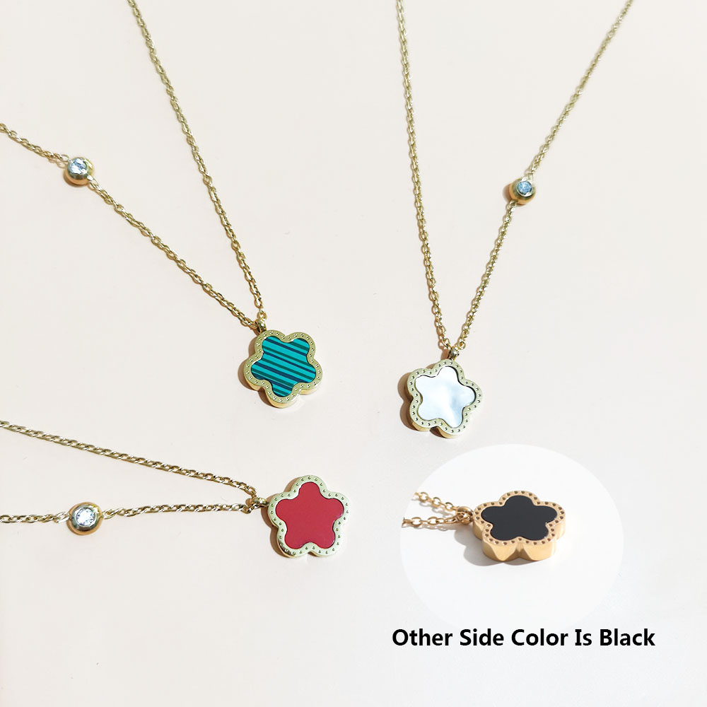 Stainless Steel 18K Gold Plate - Red Clover Flower 评论和价格