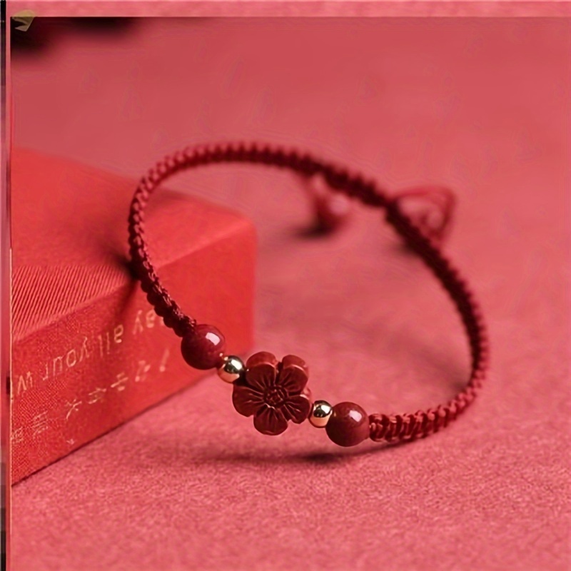 Braided Lucky Red Cord Bracele - Red Clover Flower 评论和价格